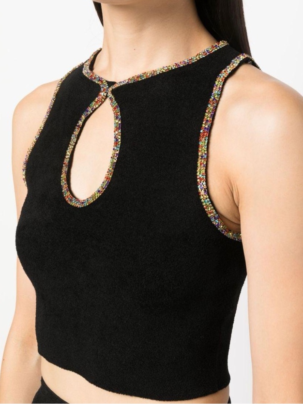 Sandro Paris Black Embellished Trim Keyhole Crop Top
